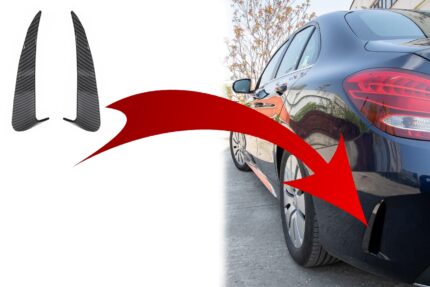 Rear Bumper Flaps Side Fins Flics suitable for Mercedes C Class W205 (2014-2020) Carbon Film