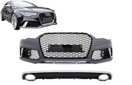 Front Bumper with Rear Bumper Diffuser with Exhaust Tips suitable for Audi A6 C7 4G Facelift (2011-2014) RS6 Design