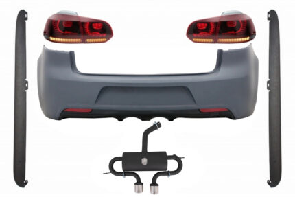 Rear Bumper with Exhaust System suitable for VW Golf VI (2008-2013) Side Skirts and Taillights Full LED Turning Light Static Red Smoke R20 Design