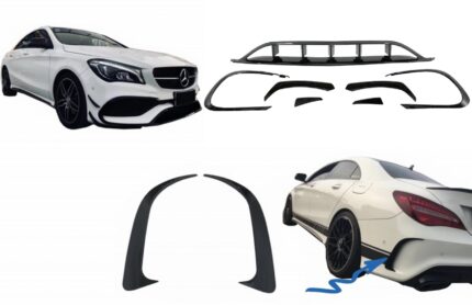 Front and Rear Bumper Splitters Fins Aero Conversion Kit suitable for Mercedes CLA W117 Facelift (2016-2018) CLA45 Design Canards Piano Black