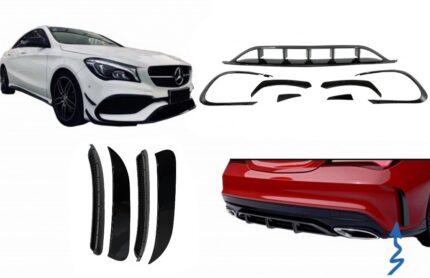 Front and Rear Bumper Splitters Fins Side Vent Flaps Aero Conversion Kit suitable for Mercedes CLA W117 Facelift (2016-2018) CLA45 Design Canards Piano Black
