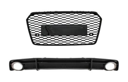 Front Grille with Rear Bumper Valance Diffuser and Exhaust Tips suitable for Audi A7 4G Facelift (2015-2017) RS7 Design only S-Line