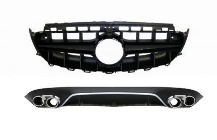 Rear Diffuser with Exhaust Tips and Central Grille Black suitable for Mercedes E-Class C238 A238 AMG Sport Line (2016+) E53 E63 Design