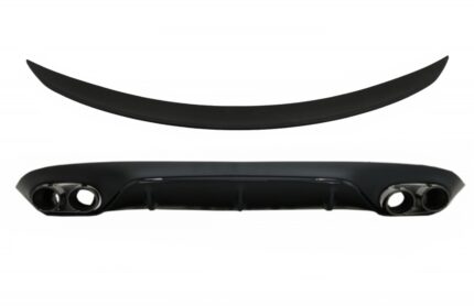 Rear Diffuser with Exhaust Tips and Trunk Boot Spoiler suitable for Mercedes E-Class C238 AMG Sport Line (2016+) E53 Design Black