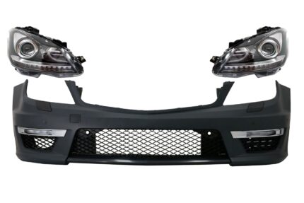 Front Bumper with LED DRL Headlights suitable for Mercedes C-Class W204 (2012-2014) C63 Facelift Bi-Xenon Design