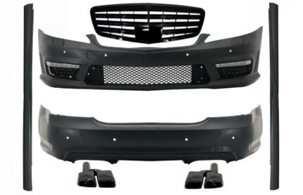 Complete Body Kit suitable for Mercedes S-Class W221 (2005-2011) LWB with Front Grille and Exhaust Muffler Tips Piano Black