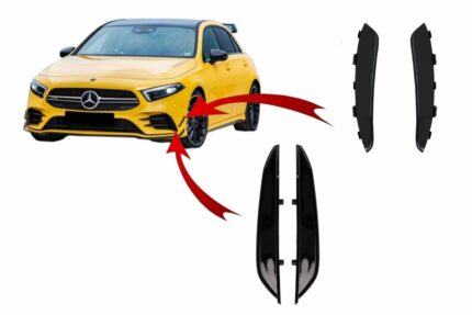 Kit Front Bumper Flaps Side Fins Flaps suitable for Mercedes A-Class W177 V177 (04.2018-2022) A35 Design Black Edition