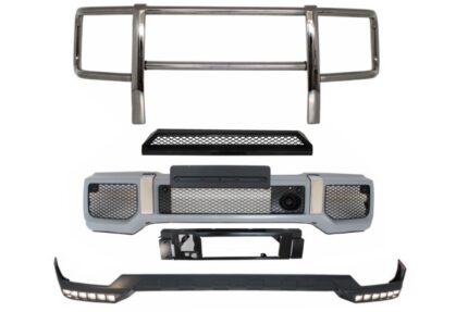 Front Bumper with Spoiler LED DRL Upper Spoiler Lip and BullBar suitable for Mercedes G-Class W463 (1989-2017) G65 Design