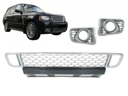 Front Bumper Lower Grille with Fog Lamp Covers suitable for Land Range Rover Vogue III L322 (2010-2012) Autobiography Design Chrome