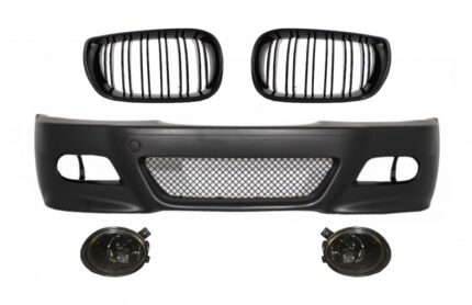 Front Bumper with Fog lights suitable for BMW 3 Series E46 (1998-2004) M3 Look and Central Kidney Grilles Double Stripe M Design Piano Black