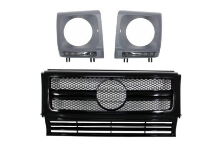 Front Grille with LED Headlights Covers suitable for Mercedes G-Class W463 (1990-2012) New G63 G65 Design Black