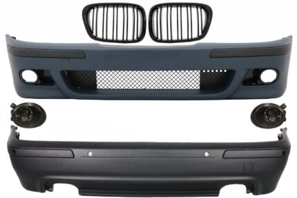 Body Kit suitable for BMW 5 Series E39 (1997-2003) Double Outlet M5 Design with Fog Lights Smoke and Central Grilles Piano Black