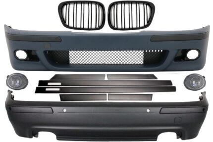 Body Kit suitable for BMW 5 Series E39 (1997-2003) Double Outlet M5 Design with PDC+Grog Lights Chrom and Central Grilles Piano Black+Door Moldings