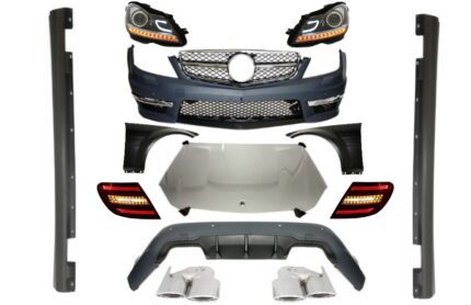 Complete Conversion Retrofit Body Kit with Lights suitable for Mercedes C-Class W204 (2007-2014) Facelift C63 Design