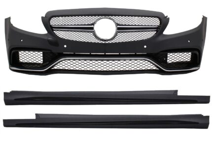 Front Bumper suitable for Mercedes C-Class W205 S205 (2014-2018) C63 Design with Side Skirts Sport