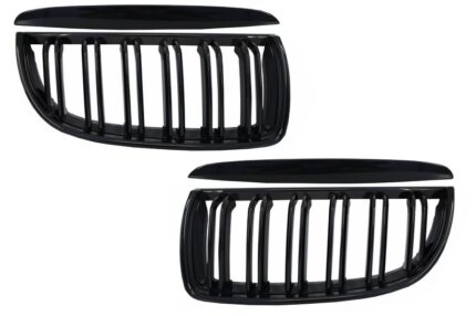 Front Kidney Grilles suitable for BMW 3 Series E90 E91 Pre-LCI (2005-2008) Double Stripe M Design Piano Black