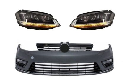 Front Bumper suitable for VW Golf VII 7 (2013-2017) R-line Look with Headlights 3D LED DRL FLOWING Dynamic Sequential Turning Lights Silver