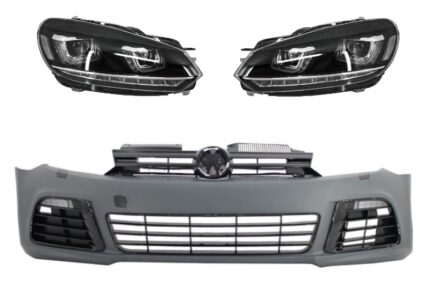 Front Bumper suitable for VW Golf VI 6 (2008-2013) R20 Look with Headlights 3D LED DRL U-Design LED Flowing Turning Light