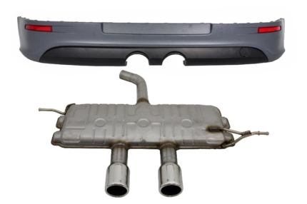 Rear Bumper Extension suitable for VW Golf 5 V (2003-2007) R32 Look and Complete Exhaust System Catback Muffler