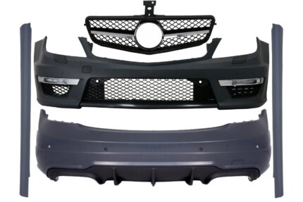 Body Kit suitable for Mercedes C-Class W204 Facelift C63 Design with Front Grille Sport Black Glossy