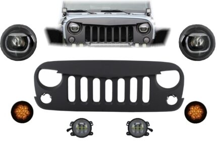 Front Assembly Grille and LED Lights suitable for JEEP Wrangler Rubicon JK (2007-2017) Angry Bird Design