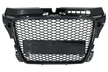 Badgeless Front Grille suitable for Audi A3 8P Facelift (2007-2012) RS Design Honeycomb Piano Black Grille With PDC Covers