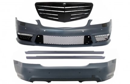 Body Kit suitable for Mercedes W221 (2005-2011) S65 Design with Central Grille Piano Black and Side Skirts