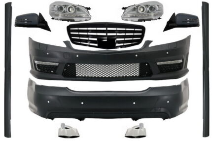 Complete Body Kit with Front Grille Piano Black Complete Mirror Assembly suitable for Mercedes S-Class W221 (2005-2009) LWB Facelift Design