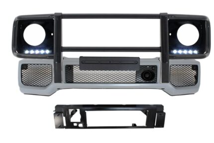 Front Bumper with BullBar Black Headlights Covers LED DRL suitable for Mercedes W463 G-Class (1989-2012) G65 Design