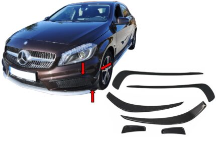 Front Bumper Splitters Fins Brows Aero suitable for Mercedes A-Class W176 (2012-08/2015) A45 Design