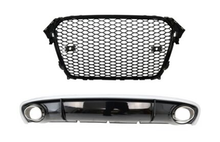 Rear Bumper Diffuser suitable for Audi A4 B8 Facelift (2012-2015) with Exhaust Tips and Badgeless Grille RS4 Design