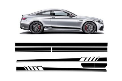 Set Sticker Side Decals & Upper Bonnet Roof Tailgate Matte Black suitable for MERCEDES C205 Coupe A205 Cabriolet (2014-up) A45 Design Edition 1