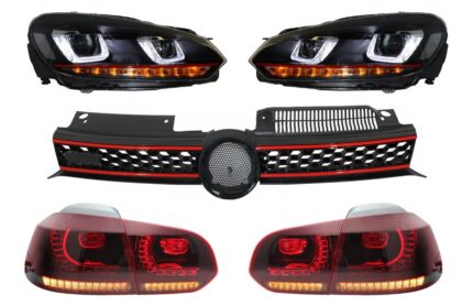 Central Grille suitable for VW Golf 6 VI (2008-2012) with Headlights LED DRL U-Design and Taillights Full LED